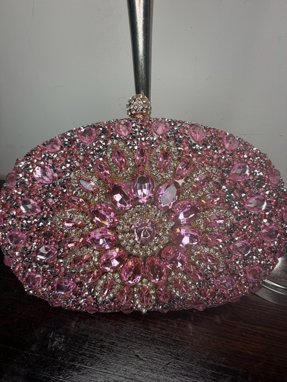 Sparkling Pink Jeweled Oval Clutch - Glam Evening Bag